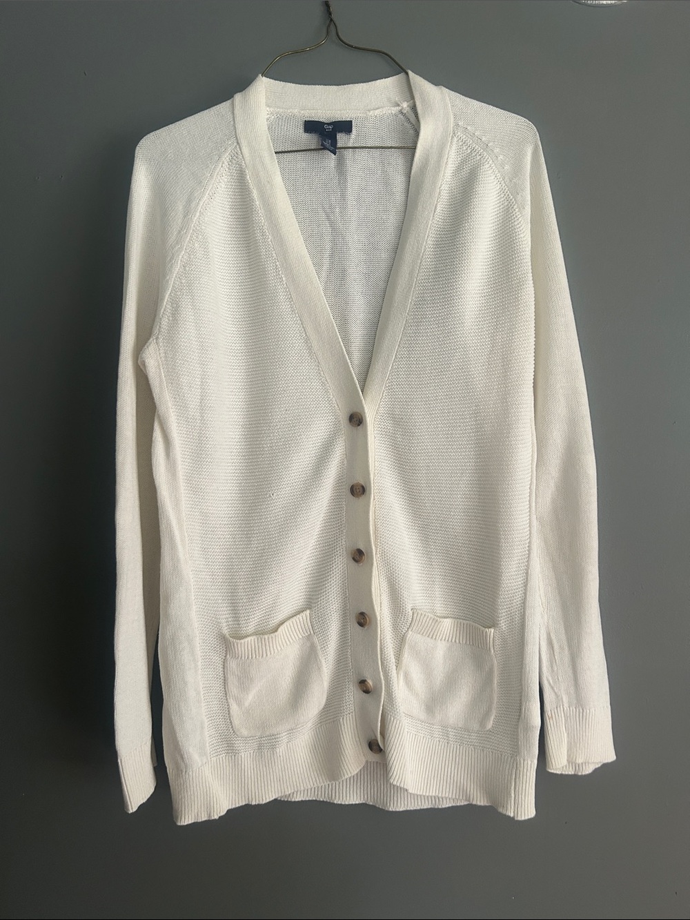 GAP Cream Open-Weave Button Cardigan